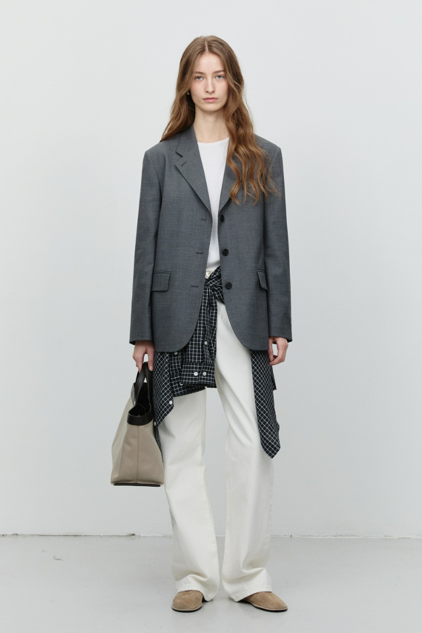 ESSENTIAL 3 BUTTON WOOL BLAZER MELANGE GREY