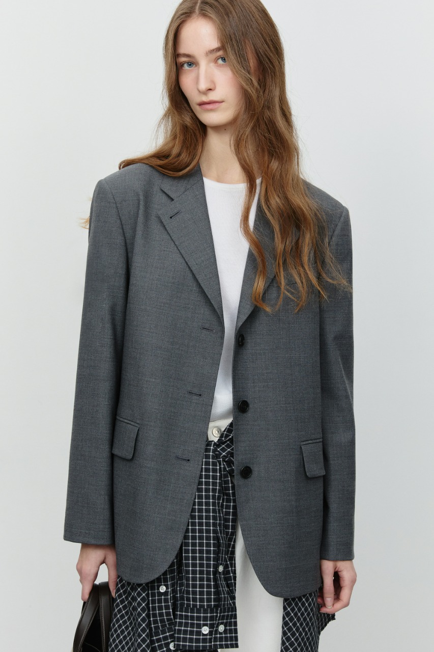 ESSENTIAL 3 BUTTON WOOL BLAZER MELANGE GREY Hover