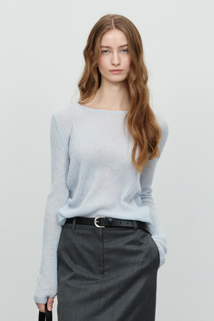 2-WAY SHIRRING KNIT TOP SOFT BLUE