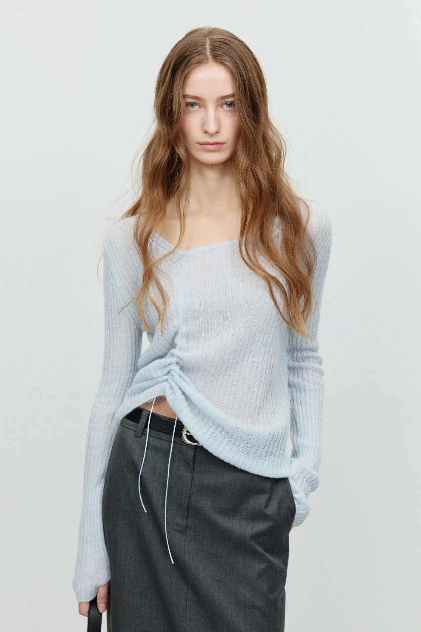 2-WAY SHIRRING KNIT TOP SOFT BLUE Hover