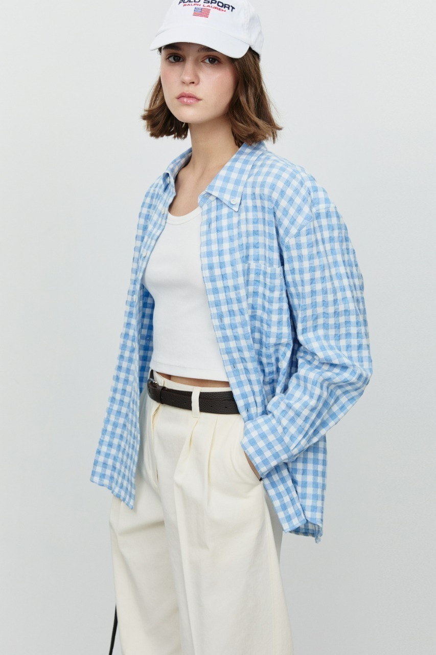 [EXCLUSIVE] UNISEX OVERSIZED CHECKED SHIRT SKY BLUE CHECK