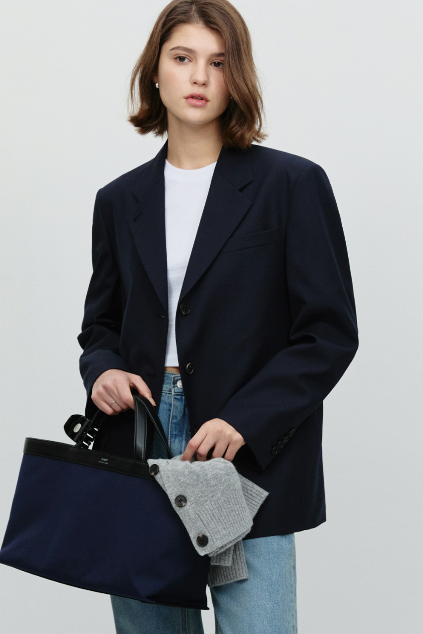 ESSENTIAL 3 BUTTON WOOL BLAZER NAVY Grey