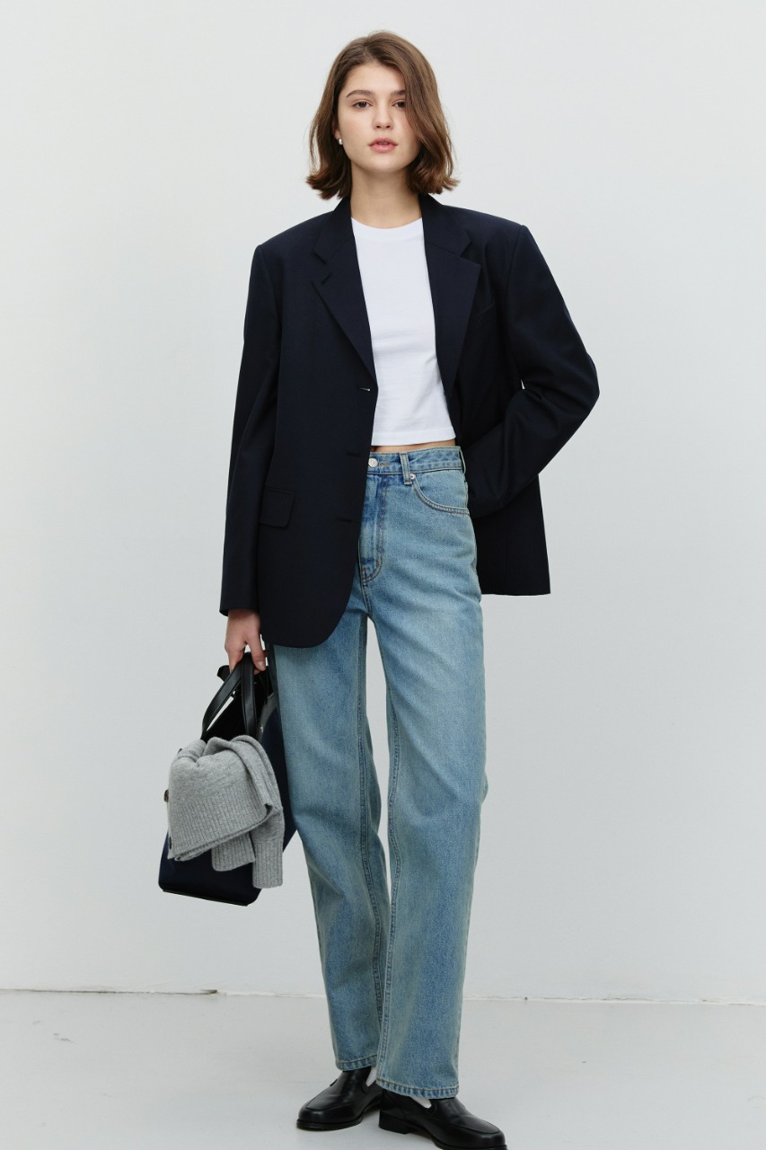 ESSENTIAL 3 BUTTON WOOL BLAZER NAVY Hover