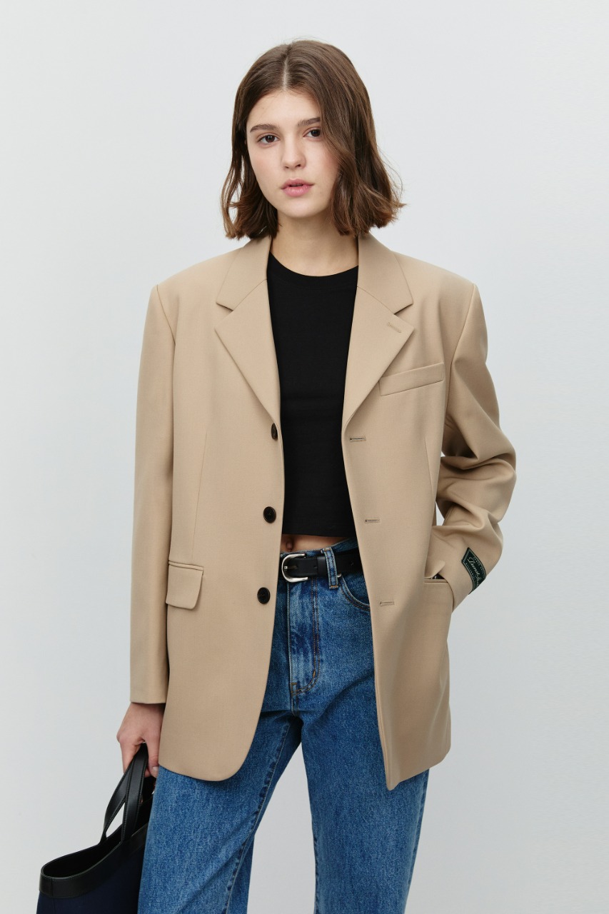 UNISEX 3 BUTTON WOOL BLAZER CAMEL BEIGE Hover