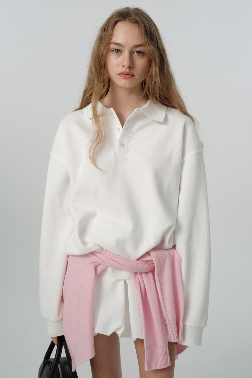 [LIMITED OFFER] UNISEX LEATHER LOGO COLLARED T-SHIRT WHITE