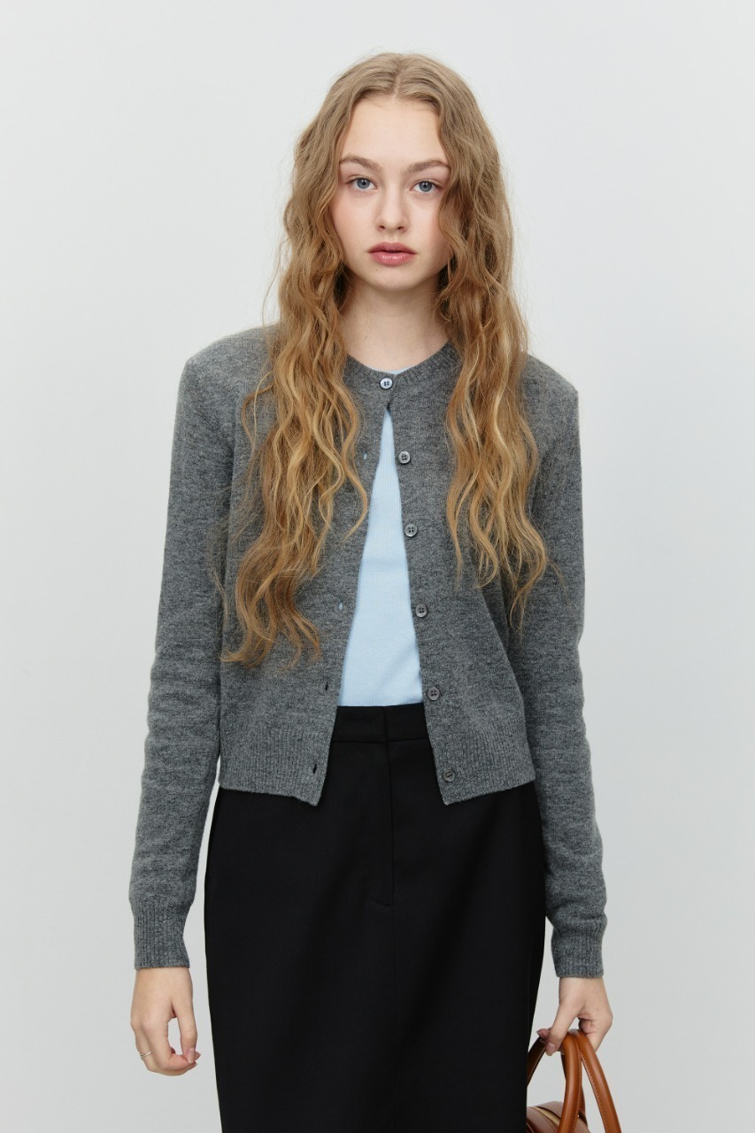 ESSENTIAL CREWNECK KNIT CARDIGAN MELANGE GREY Hover