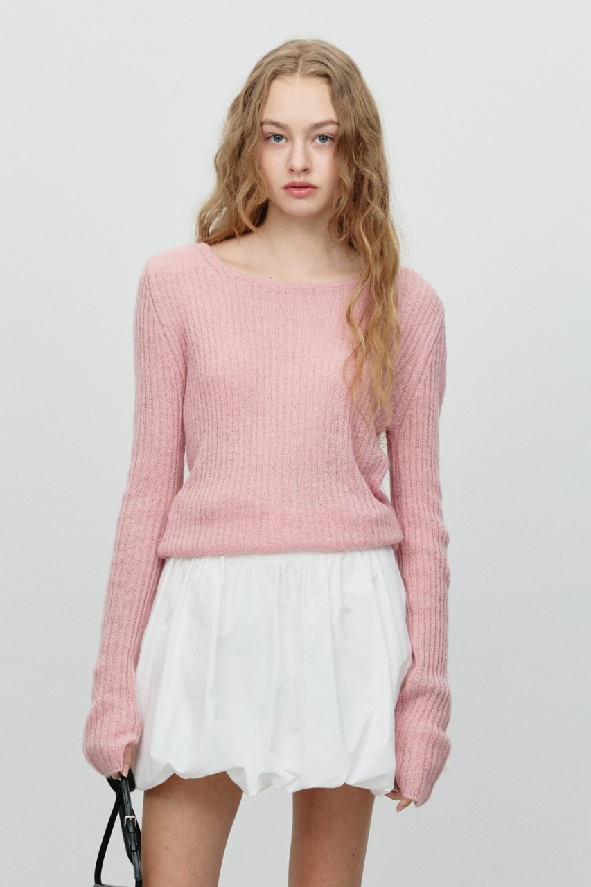 2-WAY SHIRRING KNIT TOP SOFT PINK