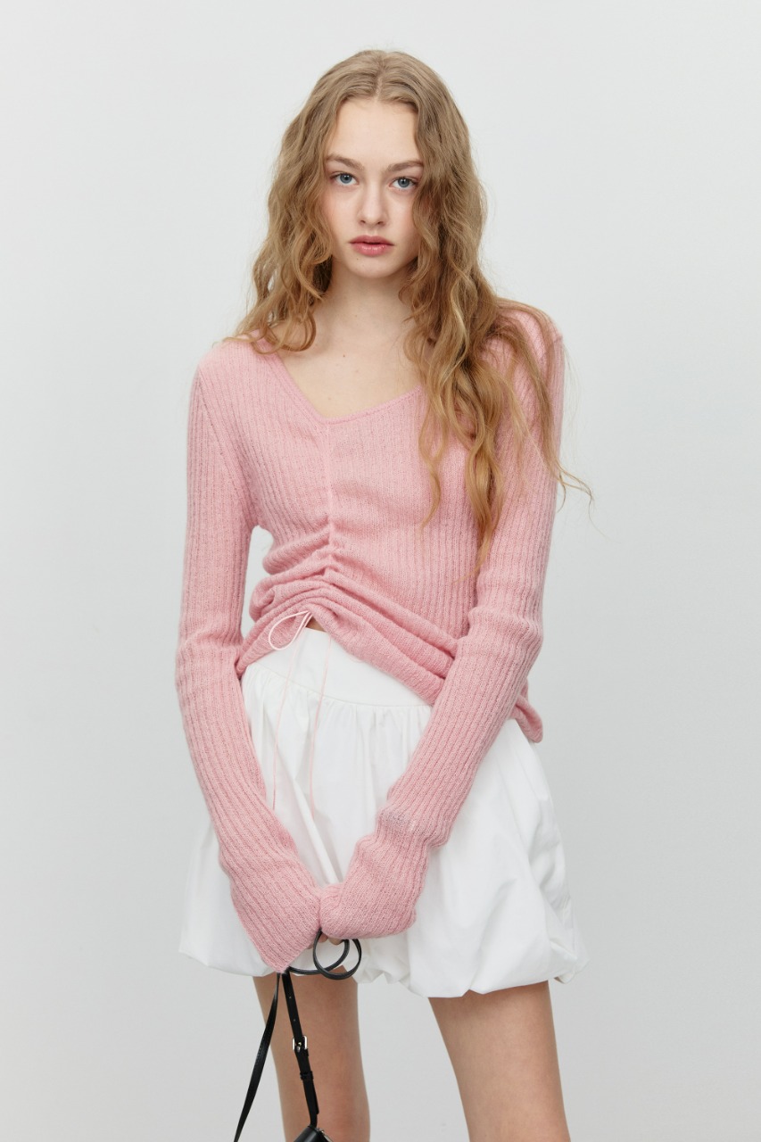 2-WAY SHIRRING KNIT TOP SOFT PINK Hover